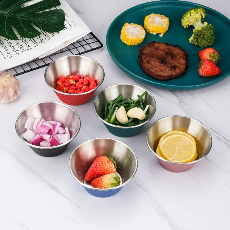 

Small Large Stainless Steel Spice Sauce Seasoning Dishes Bowl Appetizer Serving Tray Plates Dinnerware Kitchen Accessories