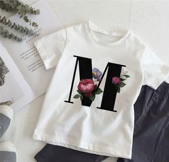 

New Cartoon Flower English Alphabet Print Girls T Shirt Leisure Girl T-shirt Children Harajuku Boy Tshirt Kawaii Kids Tops Vogue
