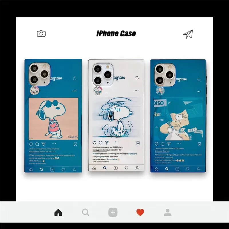 Cute Cartoon Peanut beagle Pet dog Phone Case For iPhone 7 8 Plus 11 pro X XS Max XR Blue-ray square soft IMD Cover Fundas |