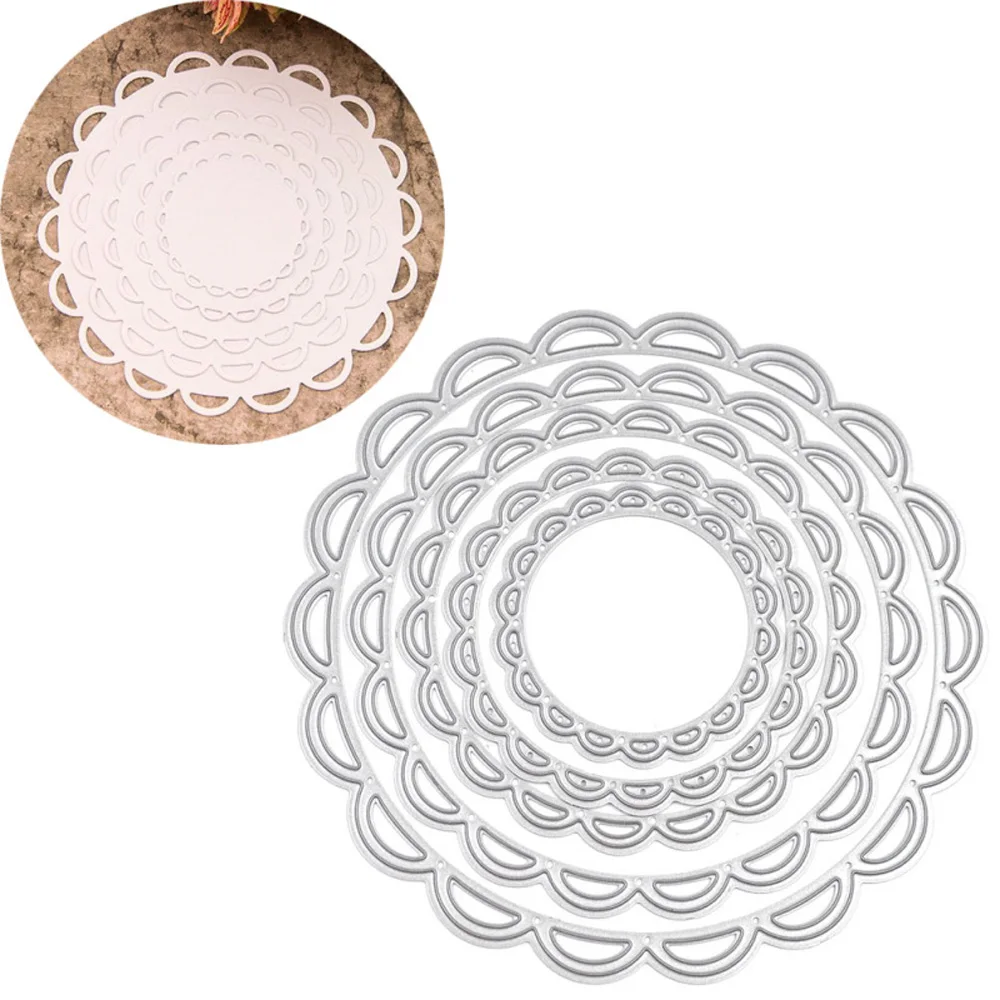 

5 PCS Assorted Sizes Metal Carbon Steel Round Flower Embossing Cutting Dies Stencils Set for DIY Scrapbooking Album Paper Card