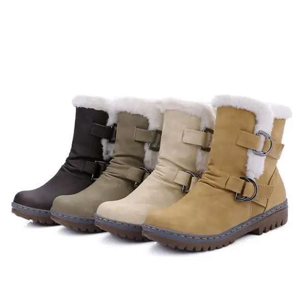 LOOZYKIT Snow Boots Winter Shoes Women Boots Buckle Wool Decoration Solid Ladies Ankle Boots Warm Chunky Thick Sole Boots