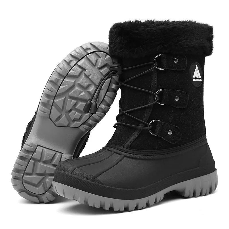 Зимние ботинки для девочек; теплые плюшевые детские ботинки; уличные зимние ботинки; детская хлопковая обувь; кроссовки для мальчиков; ботинки до середины икры; tenis infantil - Цвет: Черный