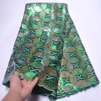 

2019 French embroidered Silver Green Sequins Tulle lace fabric High Quality African Sequins Tulle Mesh Net Lace Fabric XFR03