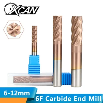 

XCAN 1pc 6/8/10/12mm 6 Flute Carbide CNC Router Bitl TiCN Coating HRC 55 End Mill Spiral End Milling Cutter