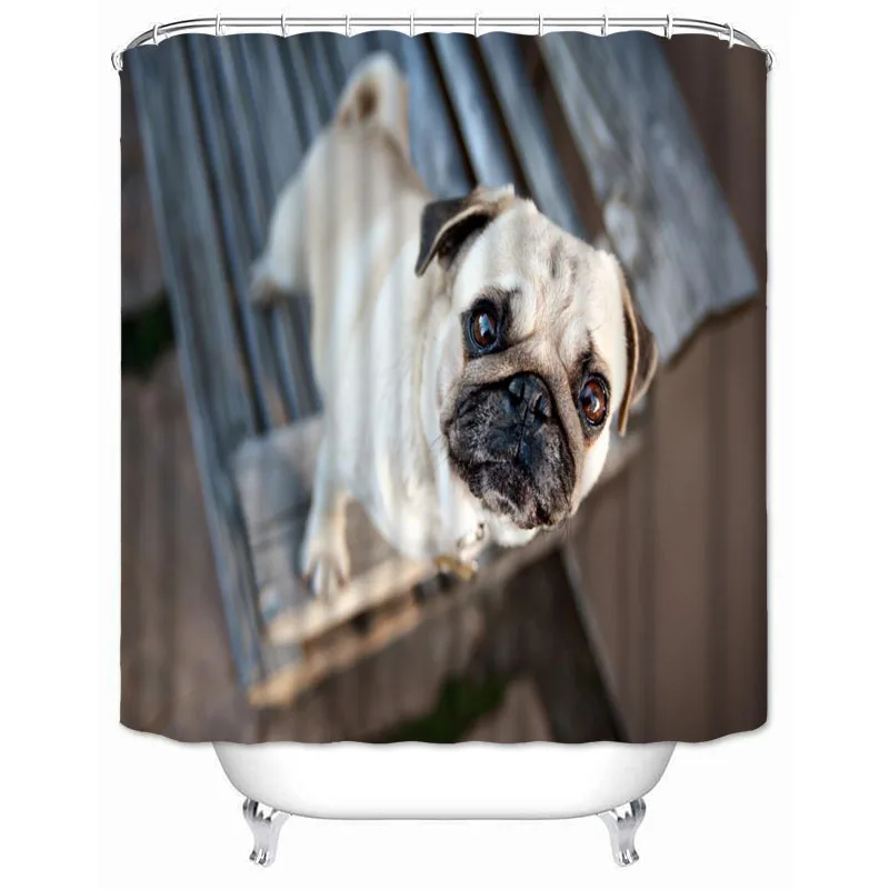 Musife Custom High Quality Pug Cute Dog Shower Curtain Waterproof Bathroom Polyester Fabric Bathroom Curtain