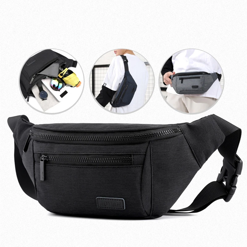 Belt-Bag Phone-Pouch Fanny-Pack Canvas Black Waterproof Wear-Resistant Large-Capacity