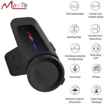 

Maxto Waterproof 6 Riders 1000M Motorcycle Bluetooth 5.0 Helmet FM MP3 Casco Intercom Universal Pairing Function Headset M2