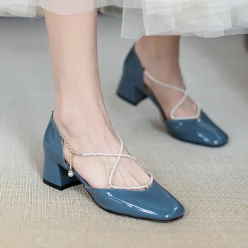 

2020 summer new beaded thick-heeled single shoes female fairy wind high heels sweet and gentle Baotou single shoes Z805