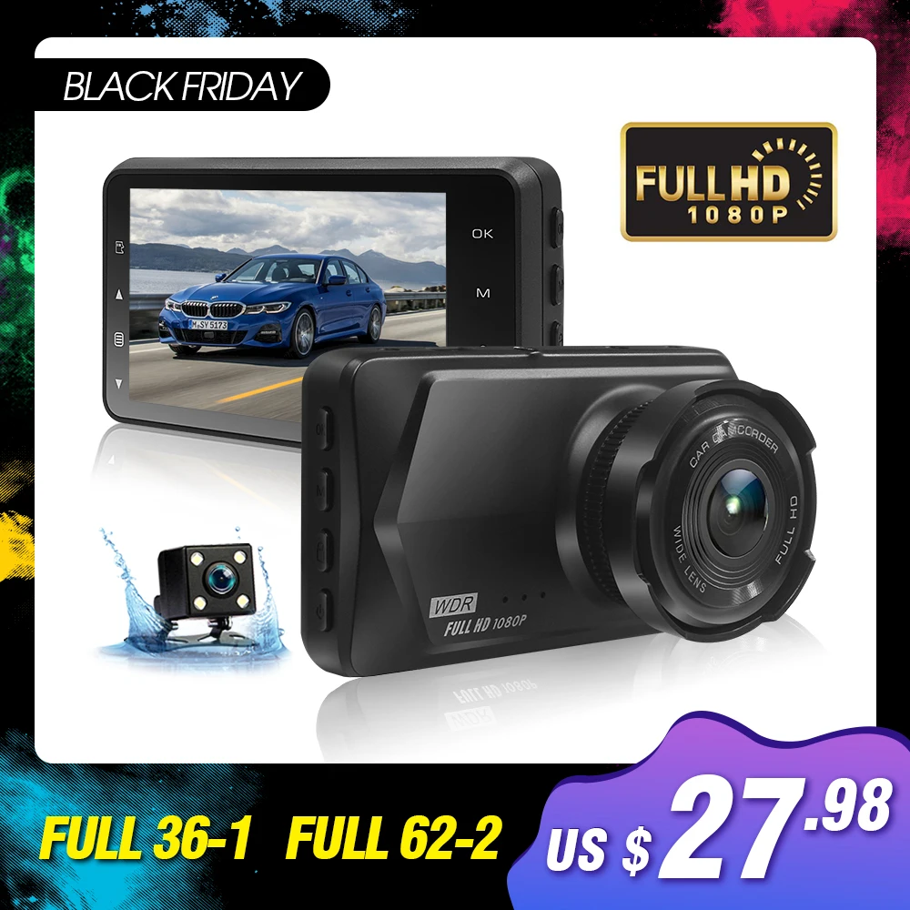 

Dash Cam Dual Lens Video Recorder 3 Inch Full HD 1080P Dashcam Registrar Night Vision G-Sensor Mini Rearview Car Camera