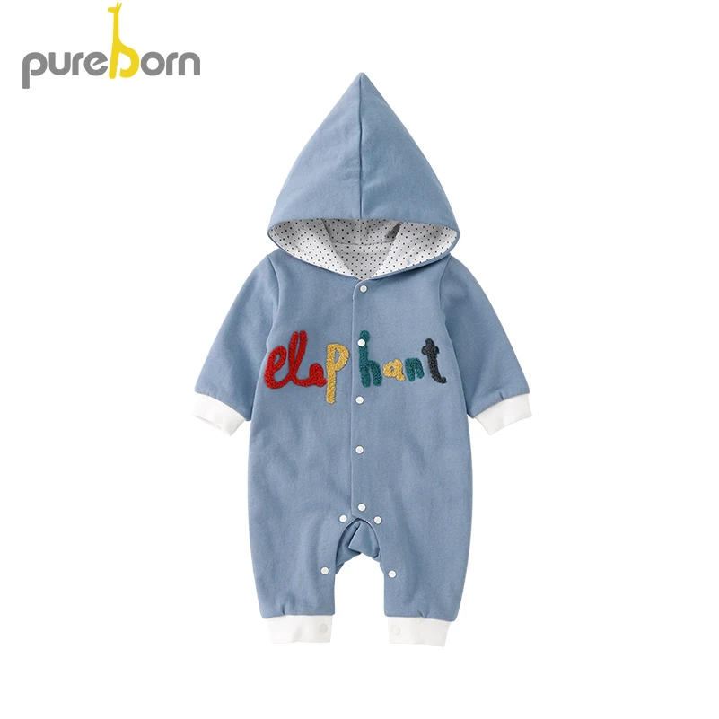 Детский комбинезон Pureborn хлопковый с капюшоном для новорожденных мальчиков и