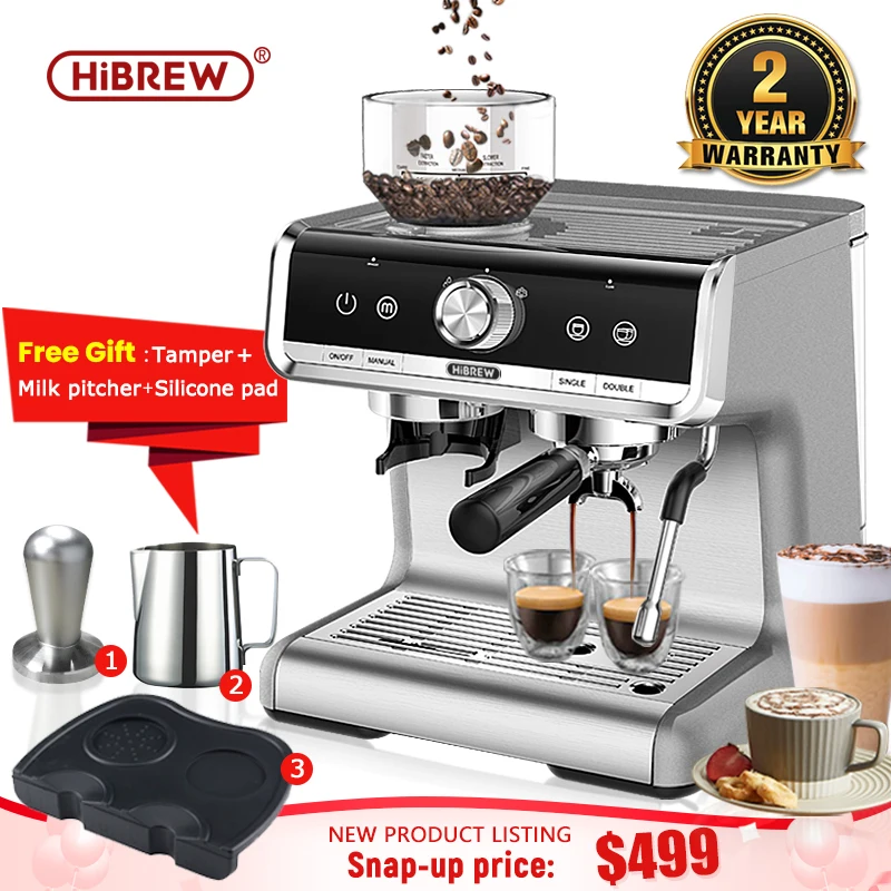 HiBREW  Barista Pro 20Bar Conical Burr Grinder Bean to Espresso  Commercial Level Espresso Maker for Home Cafe Hotel Restaurant