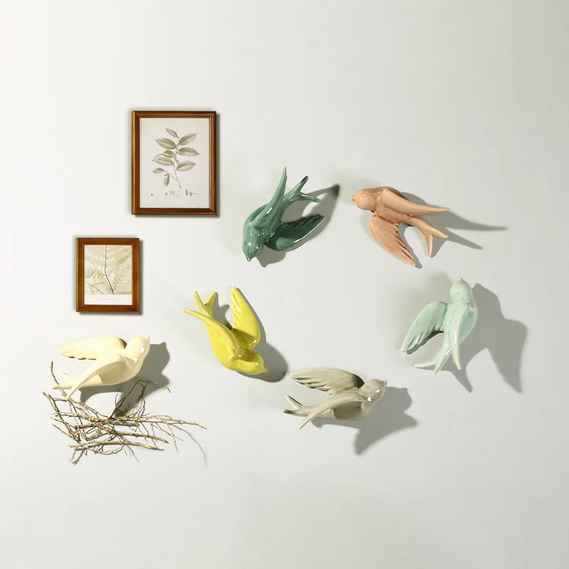 

Nordic Ceramic Wall Hanging Living Room Ceramic Bird Ornaments Living Room TV Background Mural Crafts Home Decoration Art