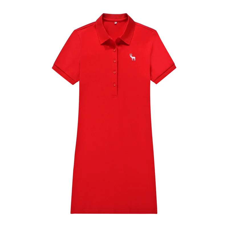 Женское платье поло хлопок Повседневная рубашка-поло классический цвет 3D женская рубашка поло платье хлопок большой размер - Цвет: Красный