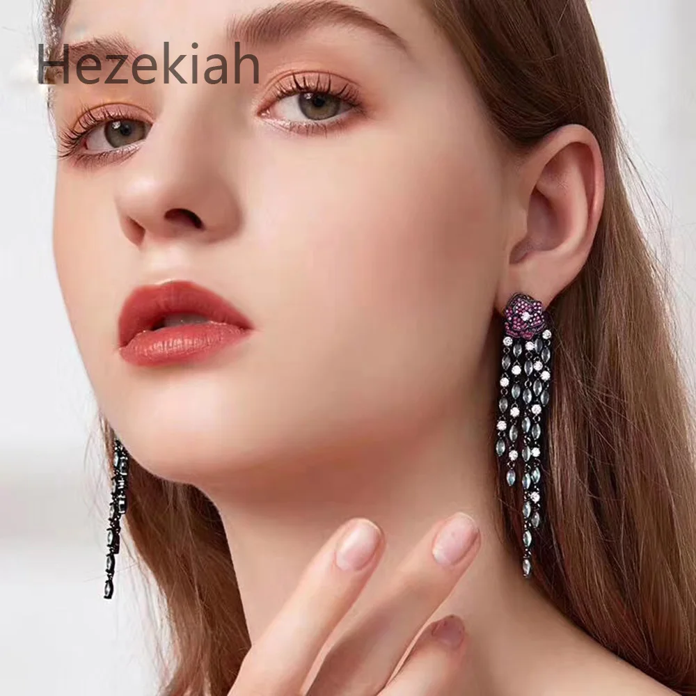 Женские серьги иголки Hezekiah вечерние с кисточками и цветком для