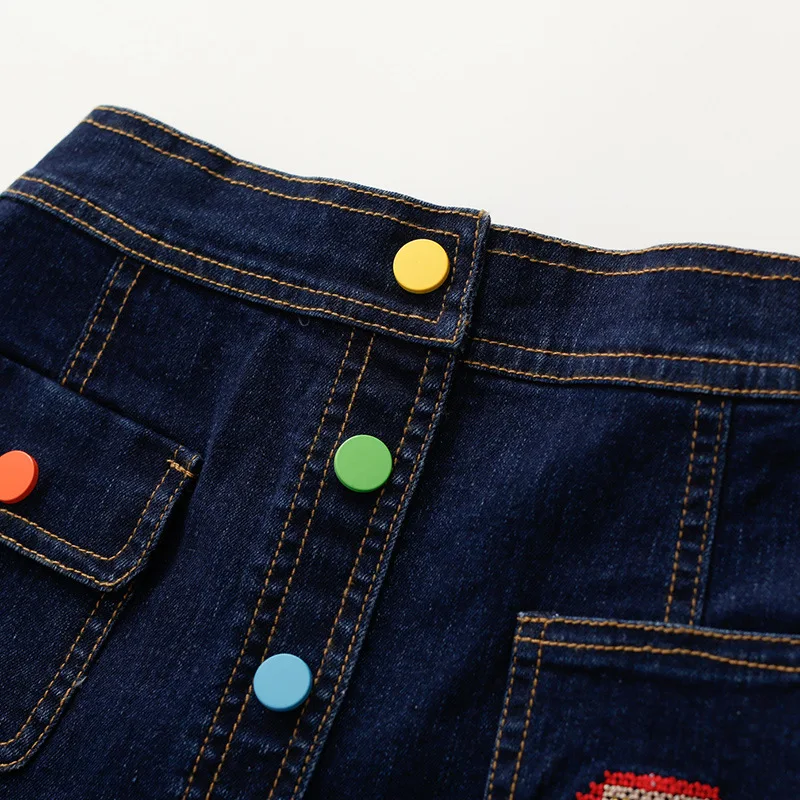 

Girls Rainbow Elasticity Denim Skirt 2019 Spring And Summer-Big Boy Short Skirt Half-length Skirt