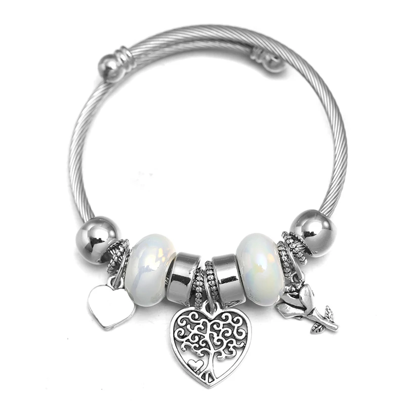 Beaded Bracelet 6 Colors Beading Bracelet Heart-Shaped Tree of Life Bracelet Bangles Jewelry For Women Gift