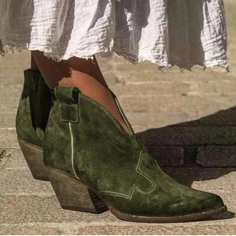 

CYSINCOS 2019 Autumn Women Ankle Boots Deep V Shape Pointed Toe Zip Vintage Fashion Shoes Ladies Platform Chunky Med Heels