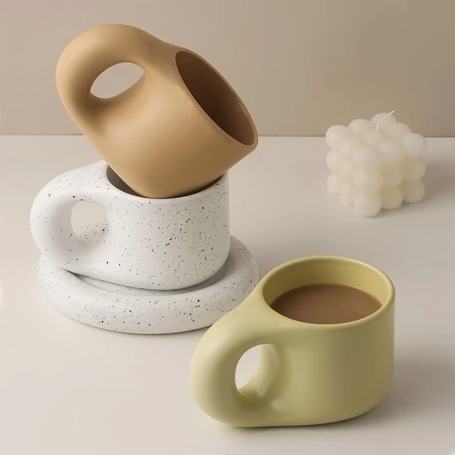 Handmade Fat Handle Mug Ceramic Espresso Mugs Personalized Cappuccino  Coffee Cups with Saucer Breakfast Milk Tea Drinkware Set - AliExpress
