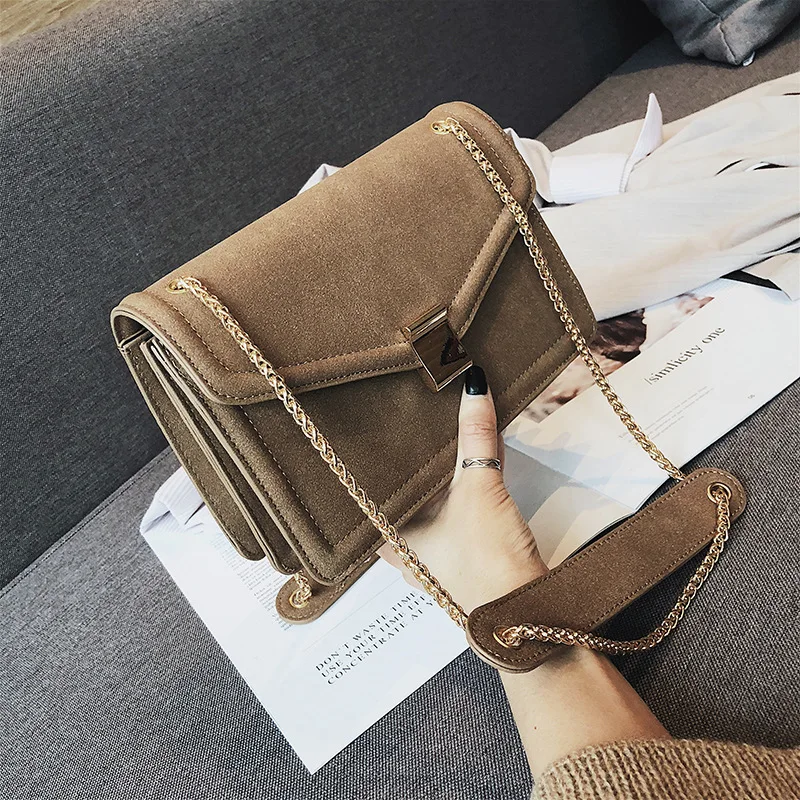 

2018 Autumn And Winter New Style Spain Style WOMEN'S Bag Retro Dull Polish Oblique Bag Simple Snake Bones Chain Article Shoulder