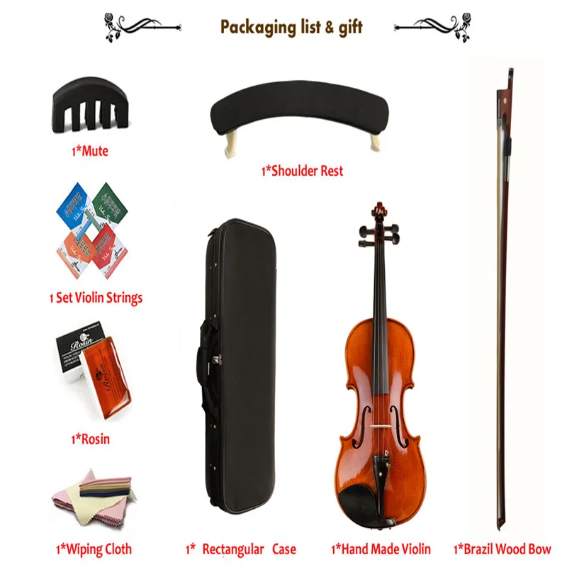 

High-grade Natural Stripes Maple Violino 4/4 3/4 Full Hand-made Alcohol Paint Violin Ebony Violawith Case Shoulder Rest Bow