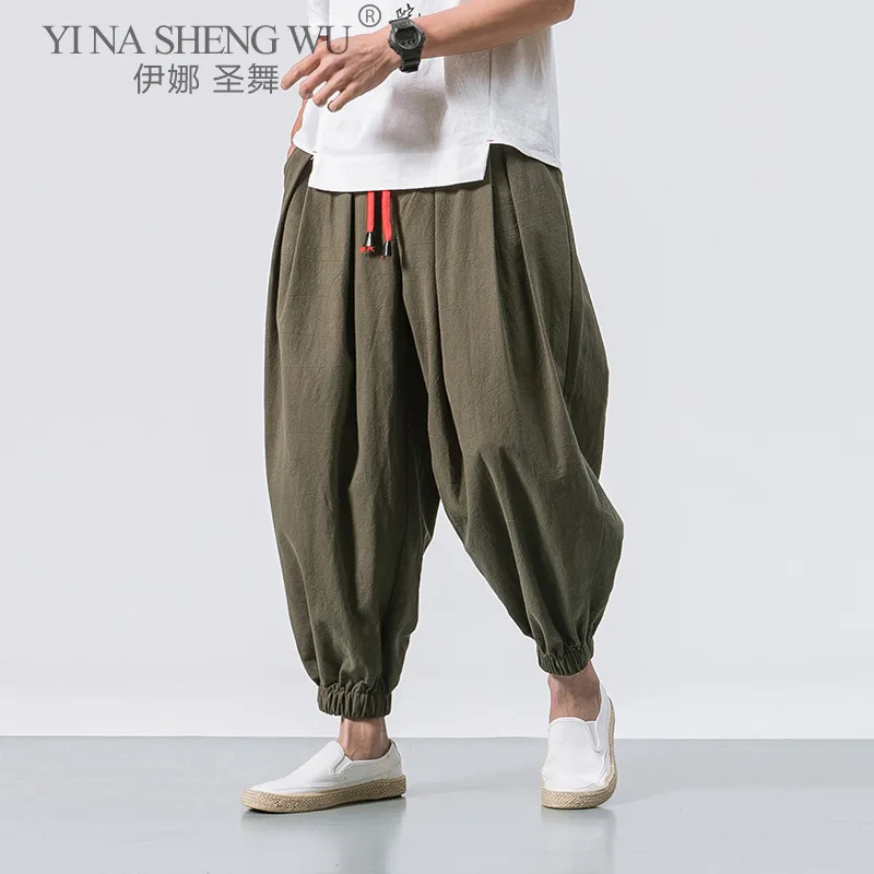 Summer Style Harem Pants Men Chinese Style Casual Loose Cotton Linen Japanese Kimono Sweatpants Jogger Pants Streetwear Trousers