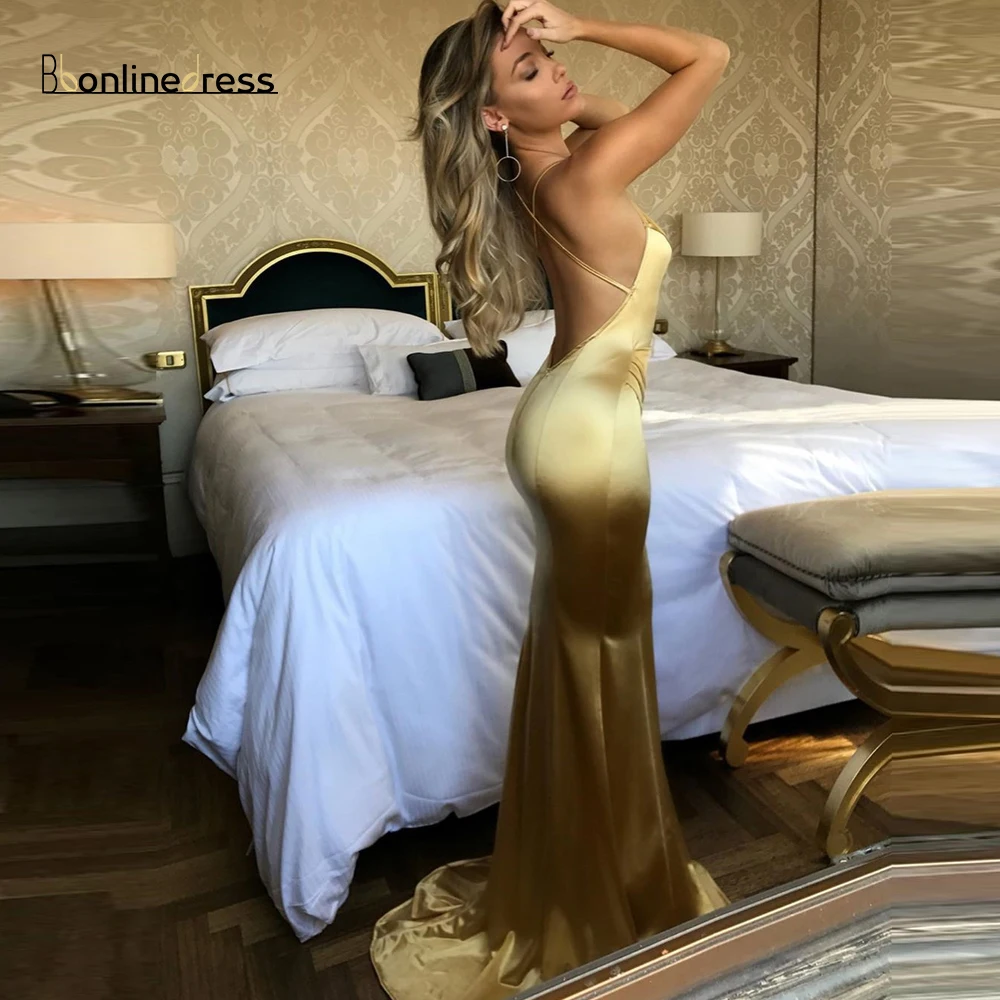 Vestido-de-festa, Золотое Платье русалки для выпускного вечера, v-образный вырез, спагетти, Длинные вечерние платья, сексуальное вечернее платье с открытой спиной, robe-de-soiree