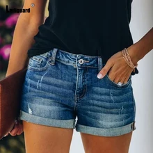 Ladiguard Plus Size 3xl Women Skinny Bottom Mid Waist Crimping Denim Shorts Vintage Cuffs Short Jeans Ladies Summer Hotpants