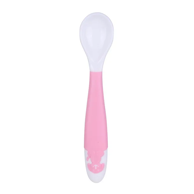 Pink spoon 2 шт./лот, посуда для детского питания, не стесняйтесь сгибать набор ложка и вилка, добавка для детского питания, силиконовые Обучающие ложки для самостоятельного кормления - Цвет: Pink spoon