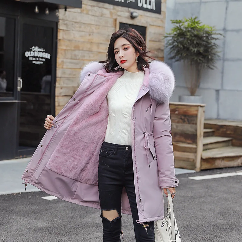 Future Time, хлопок, подкладка, теплое пальто и водонепроницаемая куртка для женщин, плюс размер, тонкое длинное пальто, женская зимняя парка с большим мехом на капюшоне - Цвет: Розовый
