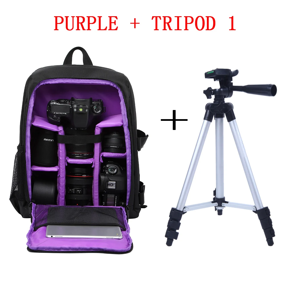 Purple with Tripod 1 Huwang Большая мягкая сумка для камеры Водонепроницаемая цифровая DSLR сумка w/дождевик+ штатив для камеры для Nikon Canon sony DSLR camera s - Цвет: Purple with Tripod 1