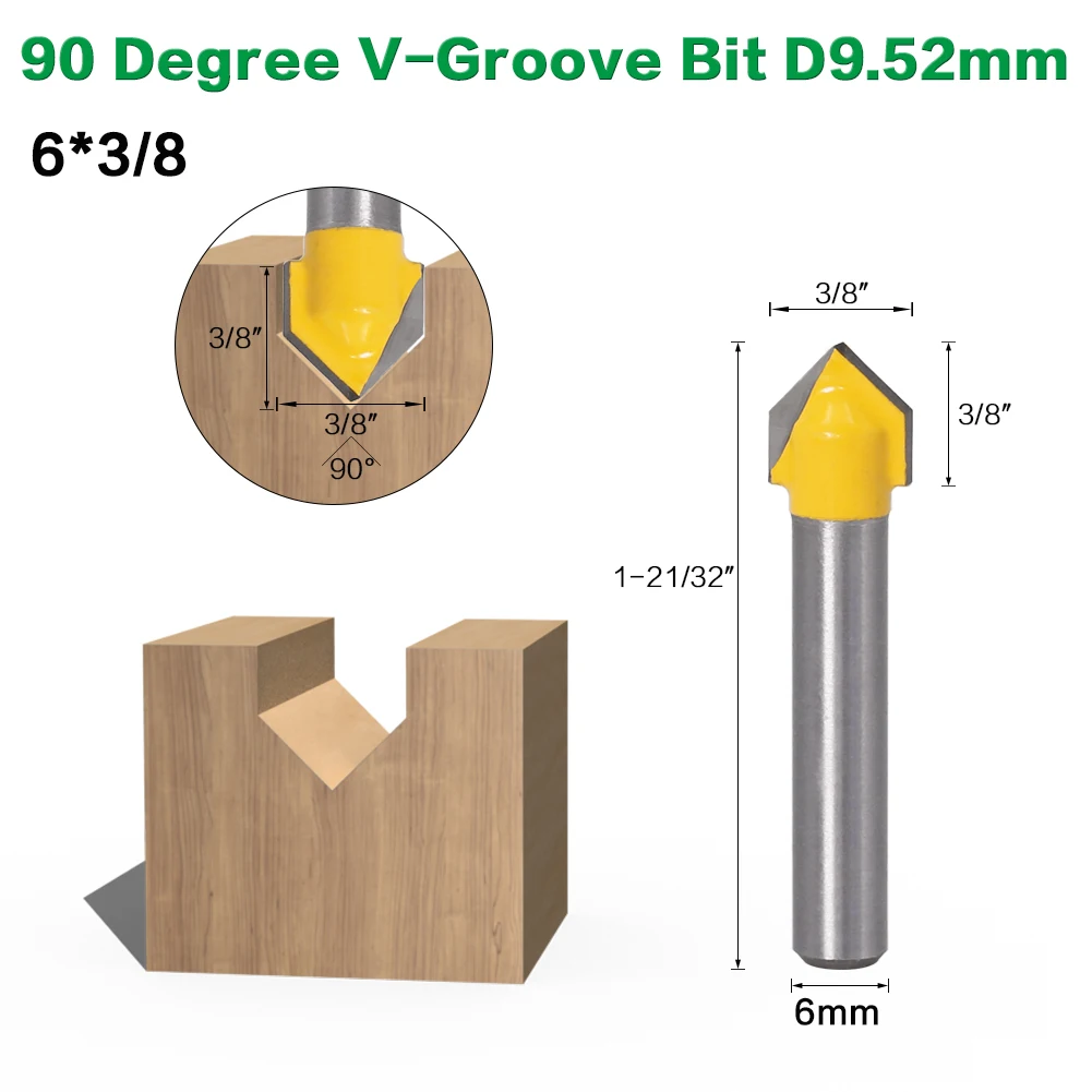6 шт. 6 мм хвостовик фрезы Набор сердечника коробка бит круглый нос бит 90 градусов v-паз бит для деревообрабатывающих инструментов