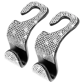 

3 Pieces, Car Seat Headrest Hook, Car Hanger, Black Car Rear Seat Storage Hook, Car Seat Backrest Hook with Diamond