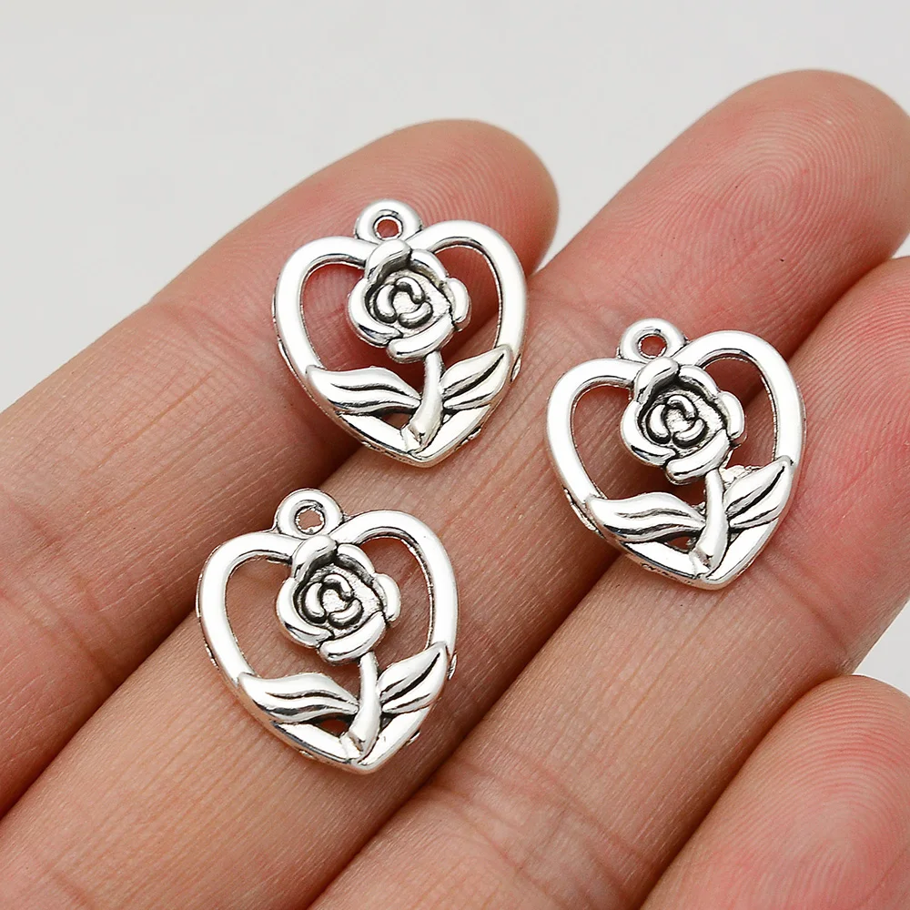 50Pcs Antique Silver Heart Charms - Punk Style Hollow Heart Pendants For Jewelry Making DIY