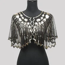 Женское пончо с шалью, 1920 s, прозрачная сетчатая блестящая расшитая блестками женская накидка с бисером и волнистым узором, вечерние накидки для клуба echarpe