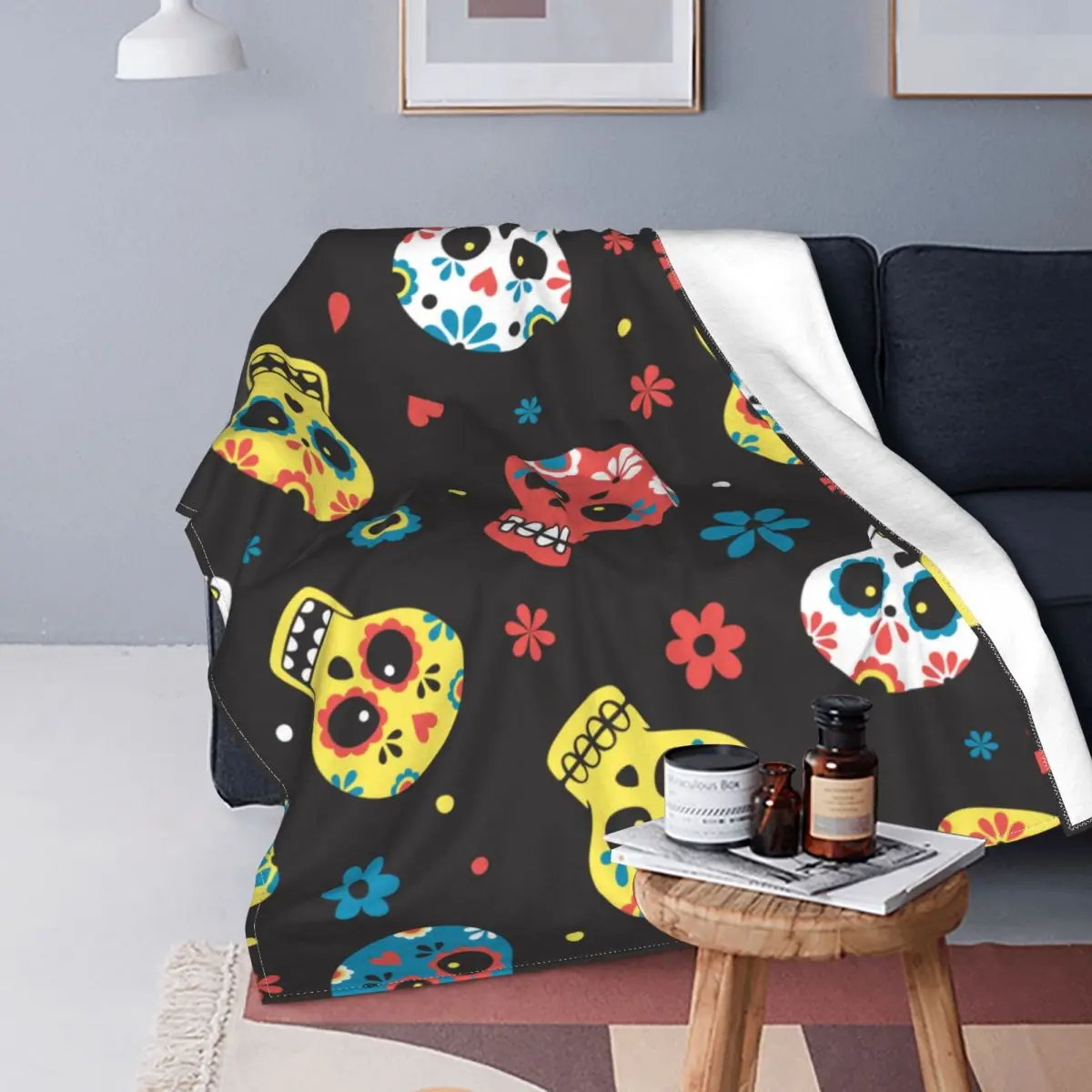 

Sugar Skull Mexican Blanket Flannel Summer Day of the Dead Horror Halloween Breathable Ultra-Soft Throw Blanket for Sofa Car Bed