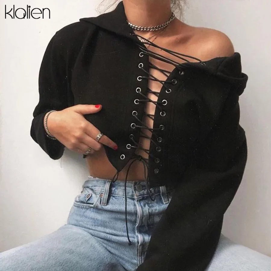 KLALIEN свободные черные однотонные уличные толстовки высокого качества с длинными