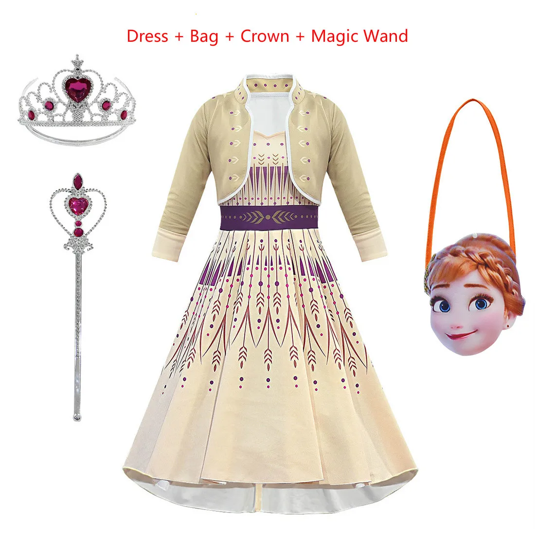 «Холодное сердце» 2 костюмы с Анной Косплэй для девочек вечеринка на день рождения Платье принцессы Детское платье парик маска сумка Костюмы костюмы C92K08 - Цвет: Bag 4pcs