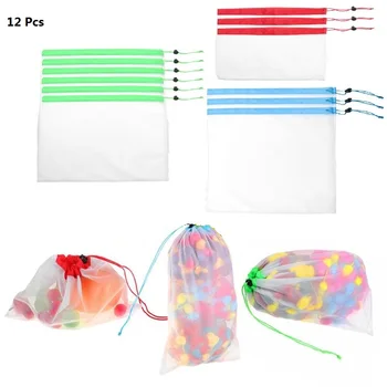 

12 Pcs Reusable Mesh Produce Bags Washable Eco Friendly Bags for Grocery Shopping Storage Fruit Vegetable Toys Sundries