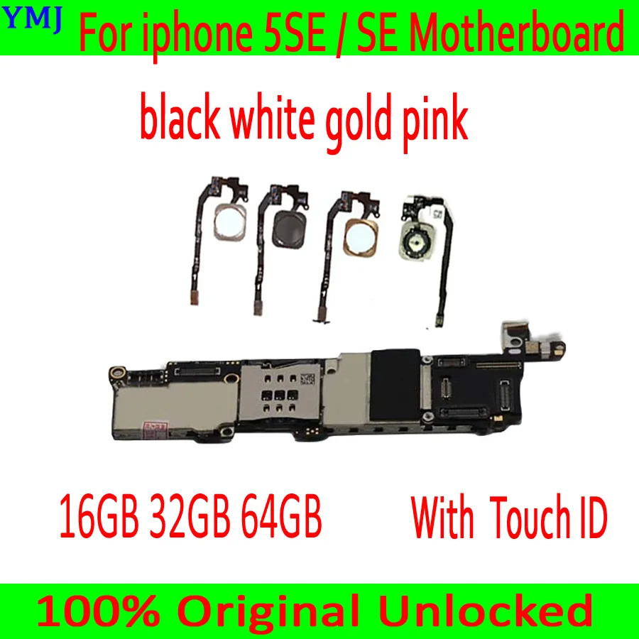 С сенсорным ID для iphone SE материнская плата, оригинальная разблокированная для iphone 5SE SE материнская плата с системой ОС, черный белый золотой розовый