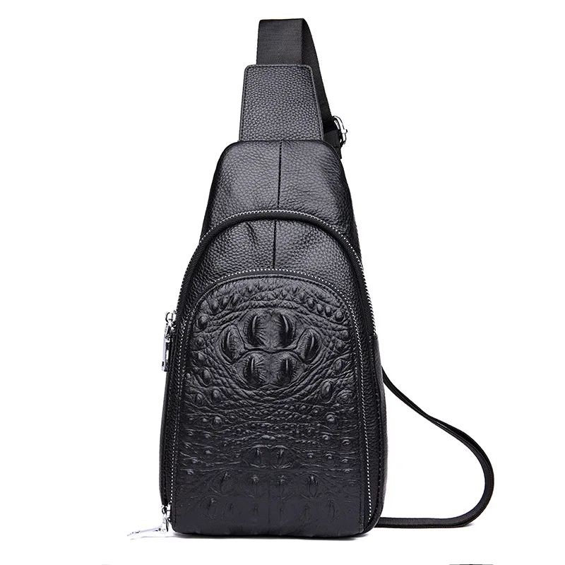 

European And American Style Hot Selling Crocodile Pattern Men Chest Pack Trend Embossed Outdoor Casual Shoulder Men Bag