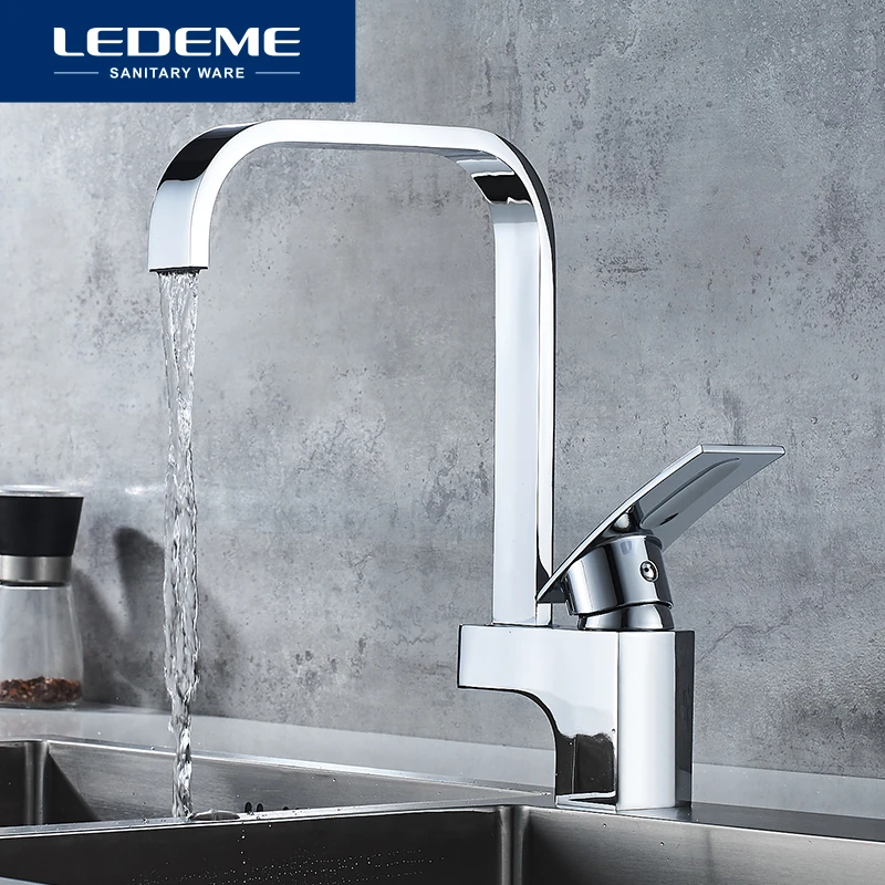 LEDEME Kitchen Faucet Deck Mounted Kitchen Hot and Cold Water Mixer Tap Chrome Square Waterfall Faucets Taps L4070 stone kitchen sink