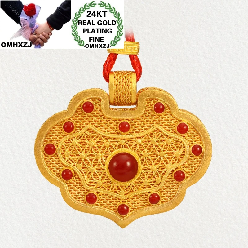 

OMHXZJ Wholesale CA390 European Fashion Hot Woman Man Party Birthday Wedding Gift Vintage Long Life Lock 24KT Gold Pendant Charm