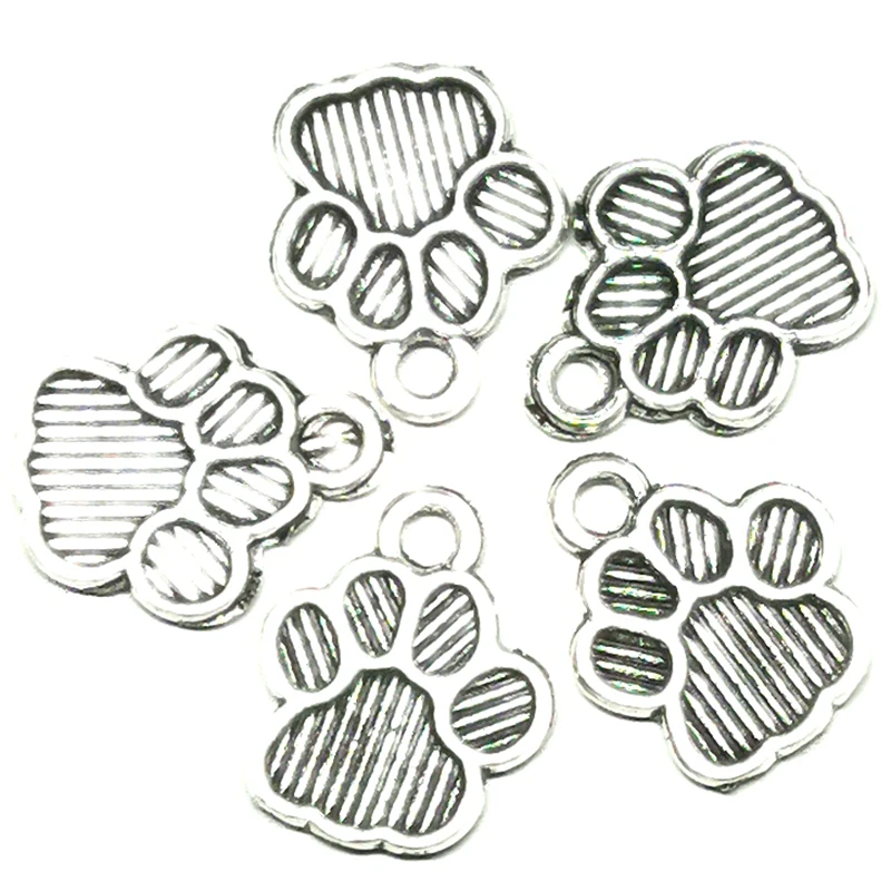 

15pcs 11*13 Antique Silver Metal Dog Paw Print Footprint Charms Pendant For Necklace Bracelet Jewelry Making Findings DIY Craft