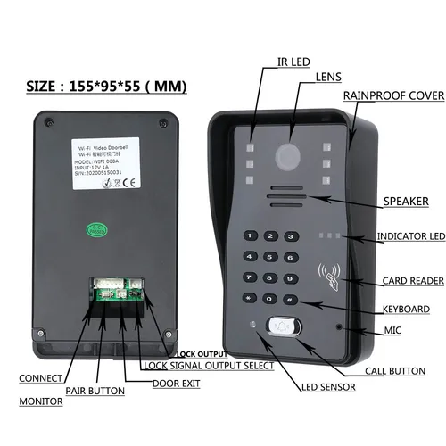 무선 원격 액세스 제어 시스템, 7 인치 비디오 도어 폰 인터콤 초인종, RFID 암호 IR-CUT 1000TV 라인 카메라 6