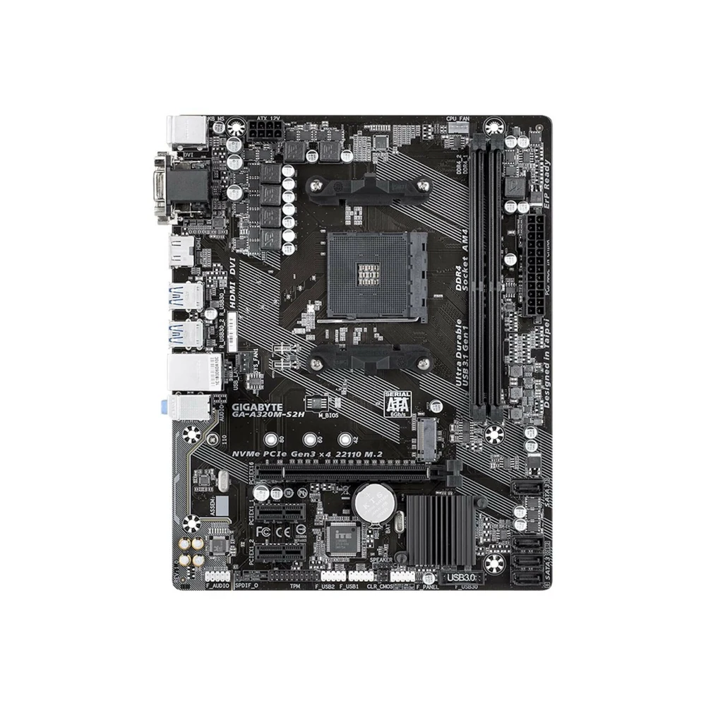 Материнская плата Gigabyte GA-A320M-S2H (Soc-AM4/AMD A320/DDR4/D-SUB+DVI-D+HDMI/PCI-Ex16/PCI-Ex1/4 SATA3)/1xM.2) (GA-A320M-S2H) |