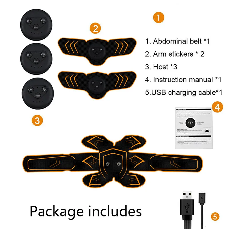 EMS Abdominal Muscle Trainer Stimulator Electric Muscle Exerciser Machine Belly Arm Leg Home Gym Fitness Equipment Training Gear
