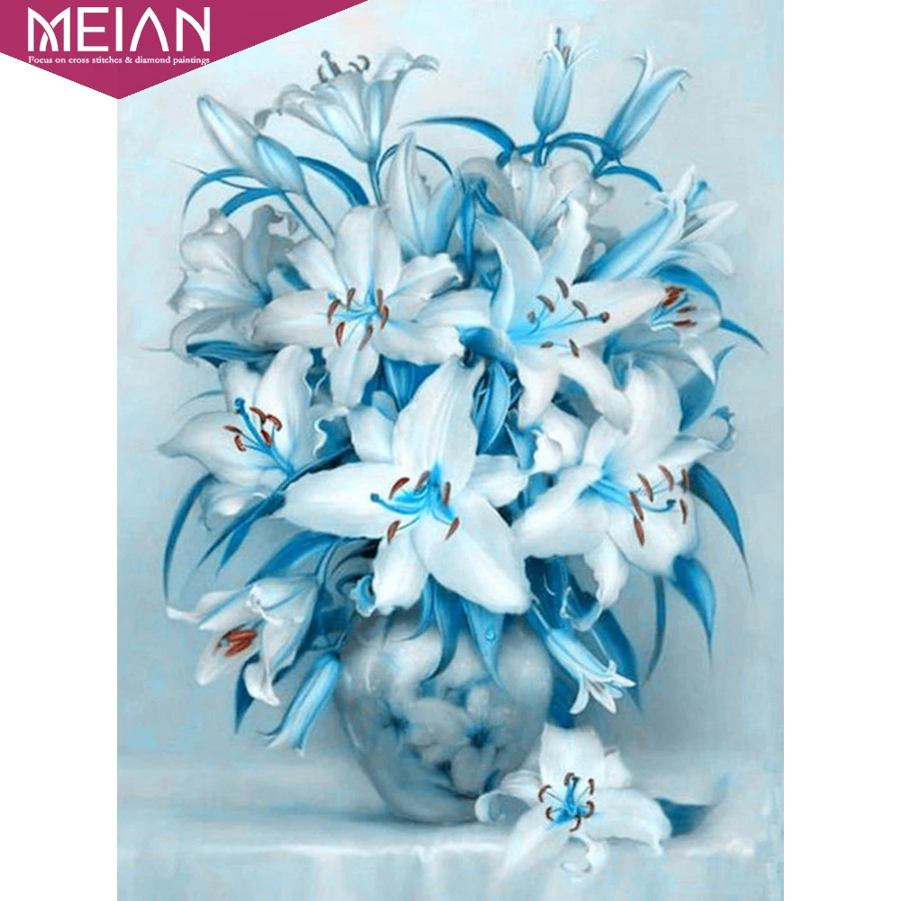 Meian d Алмазная картина полная дрель круглая Алмазная вышивка распродажа синий цветок изображение горного Хрусталя Мозаика сделанное вручную украшение для дома