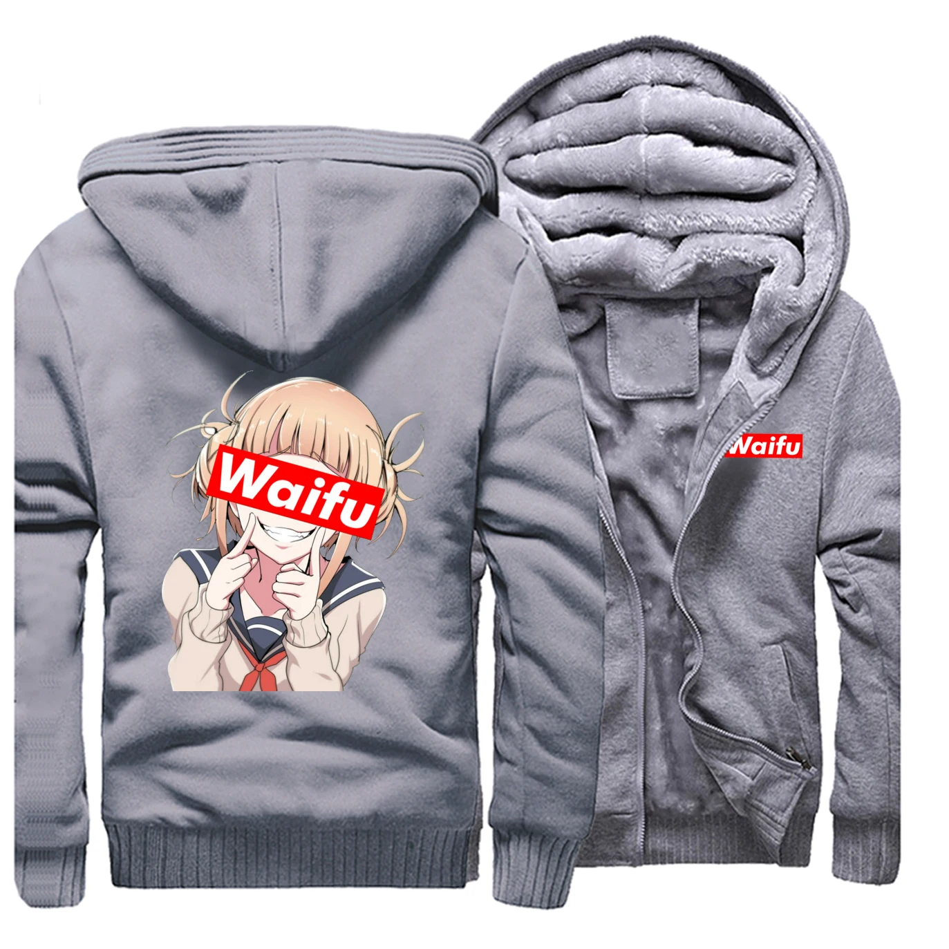 Уличная одежда; Новинка года; Лидер продаж; Waifu; милые толстовки с героями мультфильмов; мужские пальто реглан; толстые модные толстовки в стиле хип-хоп; теплая одежда - Цвет: Gray