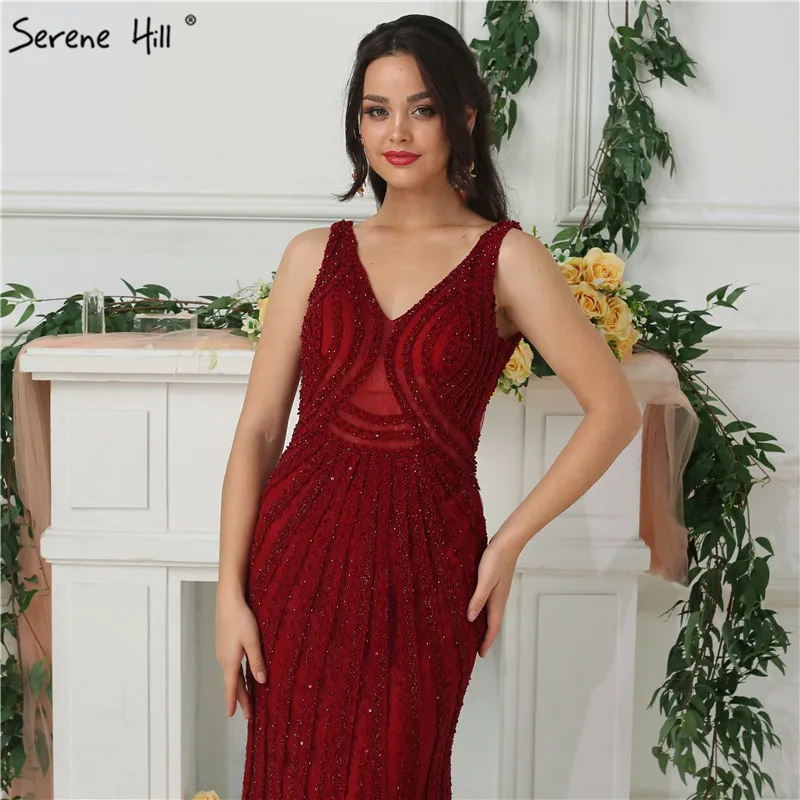 Сексуальные платья с открытой спиной бордового цвета с v-образным вырезом, платья для выпускного вечера, Длинные вечерние платья с кристаллами и бисером DLA6693