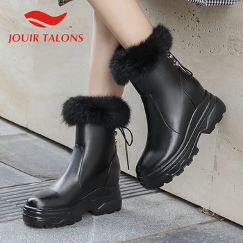 

JOUIR TALONS Ladies On Sale Fashion Shoes Big Size Short Plush Lace-Up Platform Solid Autumn Winter Mid-calf Boots